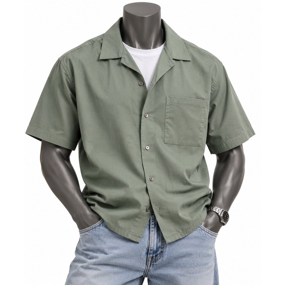 Uniqlo Mens Olive Green Short Sleeve Camp Collar Button Down Shirt Large